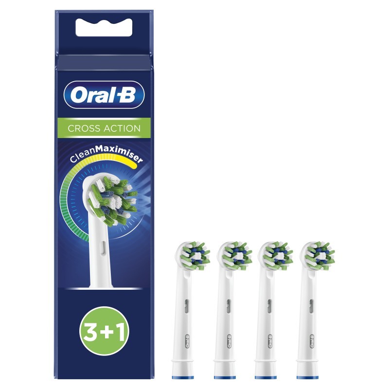 4 Oral B keičiamos šepetėlių galvutės Cross Action CleanMaximizer Braun